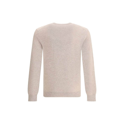 ZEGNA Beige Cashmere Cashmere Sweater with ribbed crew neck, cuffs, and hem, offering timeless elegance and unparalleled softness, back view