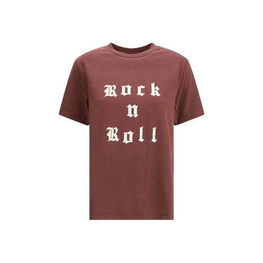 Zadig & Voltaire Bordeaux Cotton T-Shirt with Rock & Roll rhinestone design and ribbed crew neck, AW25, 100% cotton.