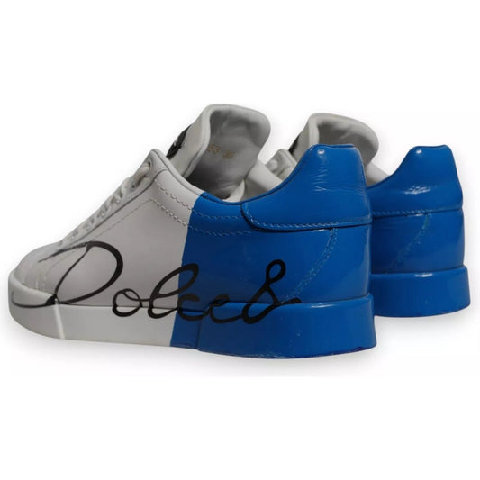 Dolce & Gabbana White Blue Logo Portofino Sneakers Shoes